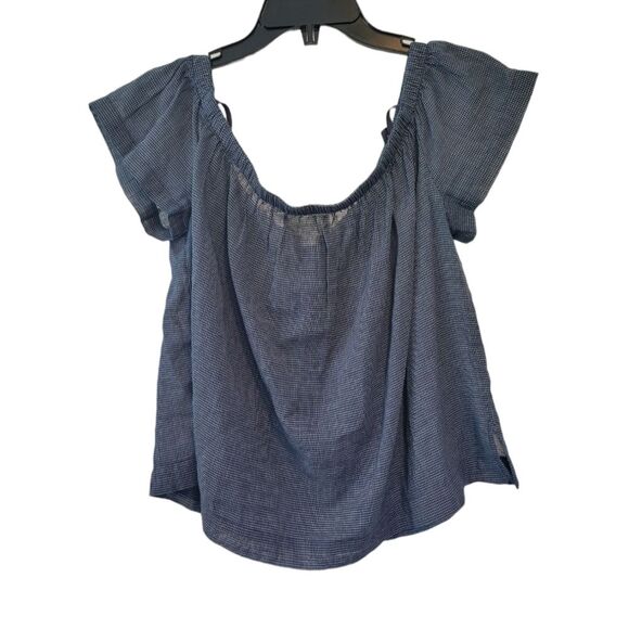 Cloth & Stone Blue Plaid Off Shoulder Top Size Large - Picture 2 of 5